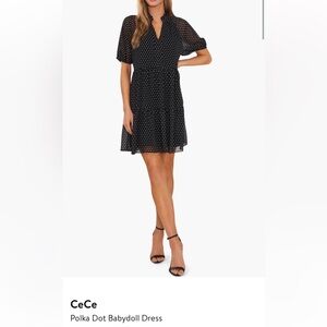 CeCe Black Dress with White Polka Dots